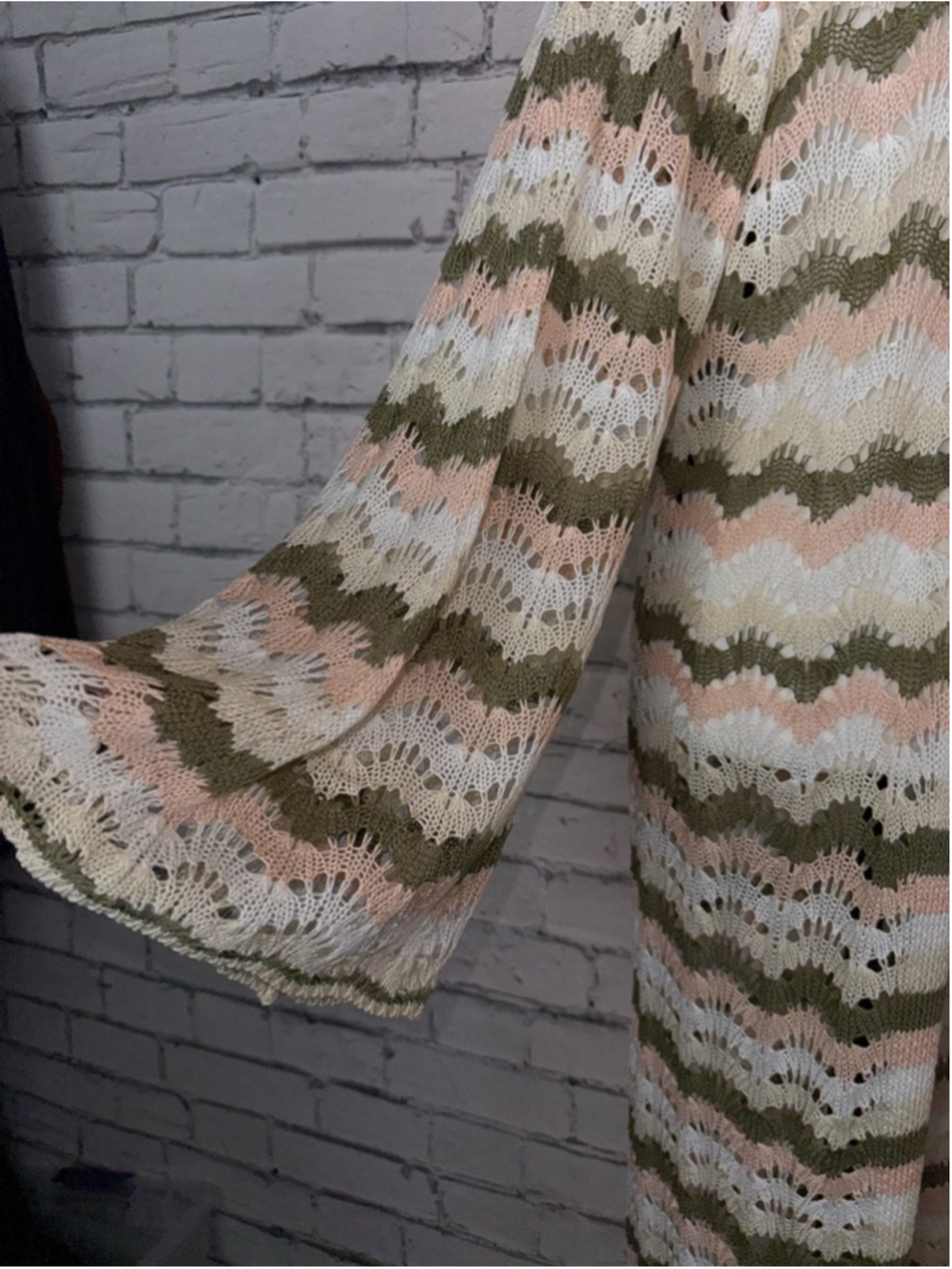 Women's VENUS Duster Knit Sweater Beach Crochet Pink Green Striped Size Large - Picture 7 of 12